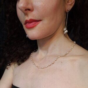Sterling Silver and Fresh Water Pearls Chain Drop Earrings